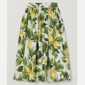 H&M | lemon print fit & flare cotton high waist midi skirt